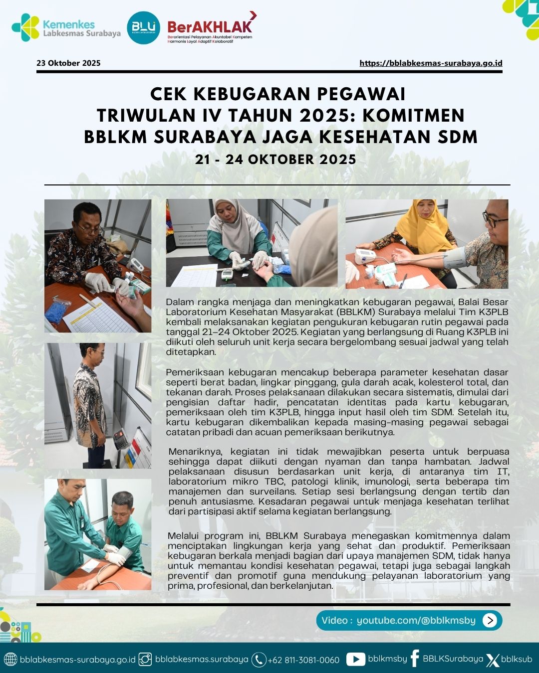 BBLKM Surabaya Jaga Kesehatan SDM Melalui Cek Kebugaran Pegawai Triwulan IV Tahun 2025