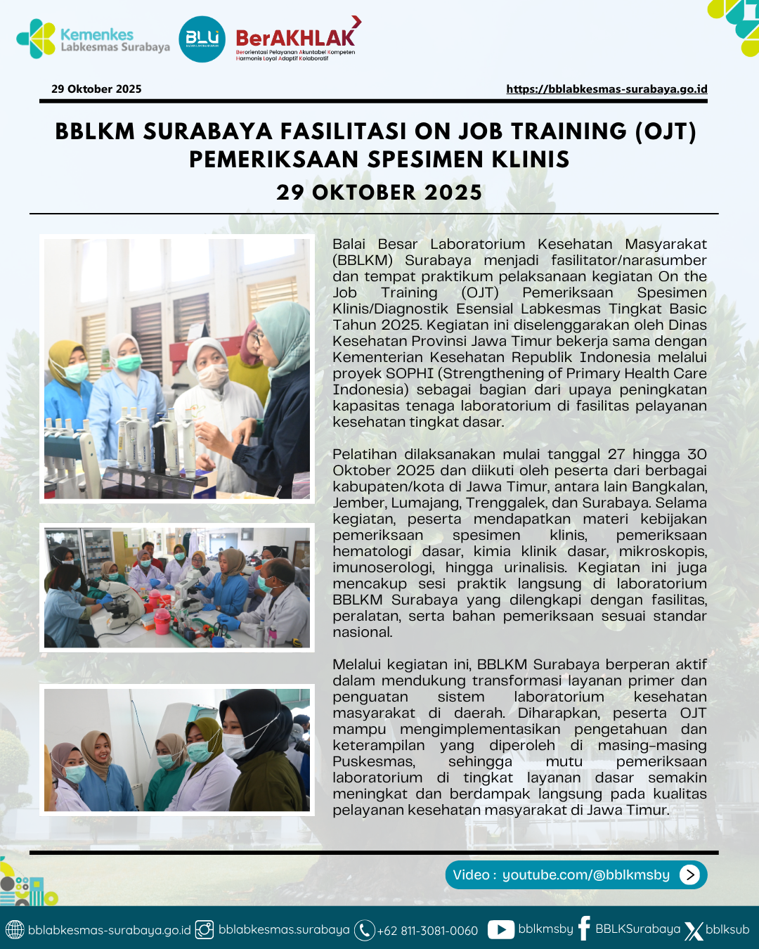 BBLKM Surabaya Fasilitasi OJT Pemeriksaan Spesimen Klinis