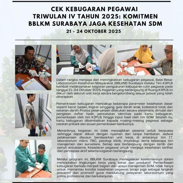 BBLKM Surabaya Jaga Kesehatan SDM Melalui Cek Kebugaran Pegawai Triwulan IV Tahun 2025
